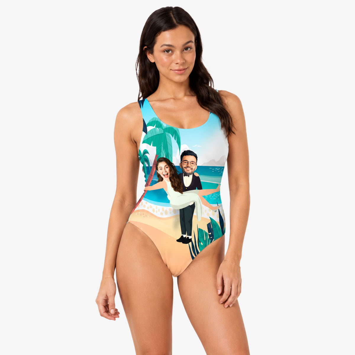 Bride and Groom Wedding Swimsuit Personalised With Faces