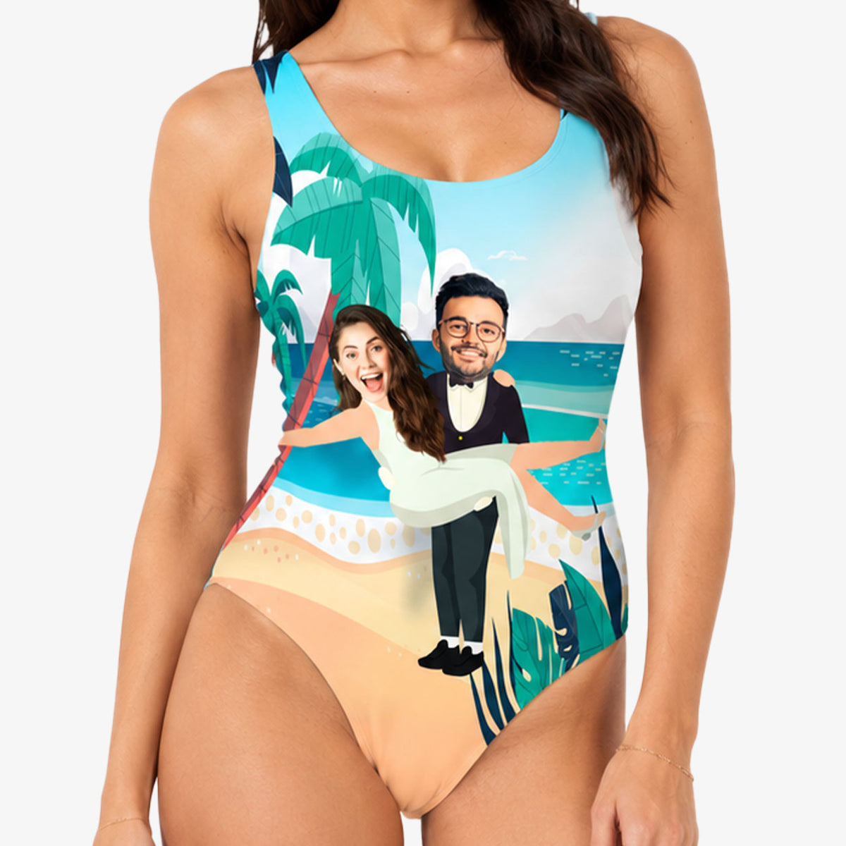 Bride and Groom Wedding Swimsuit Personalised With Faces