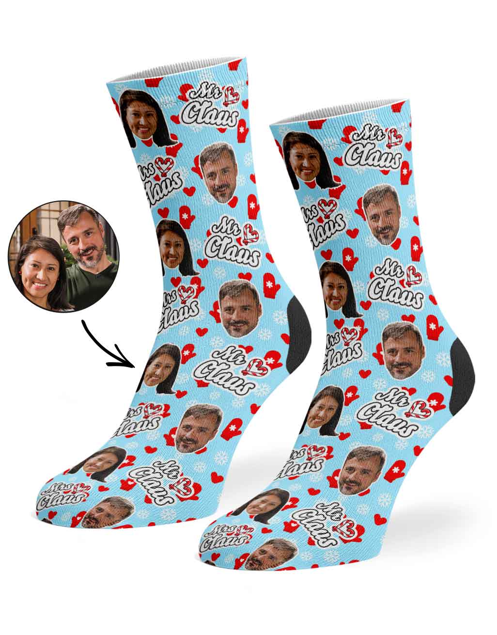 Mr & Mrs Claus Personalised Face Socks