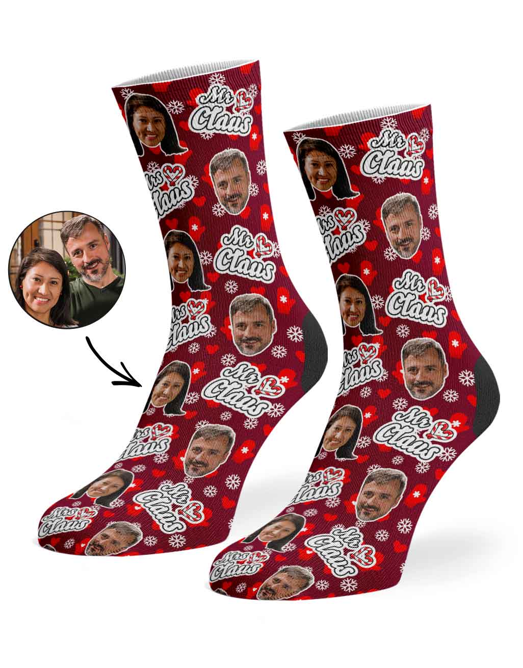 Mr & Mrs Claus Personalised Face Socks