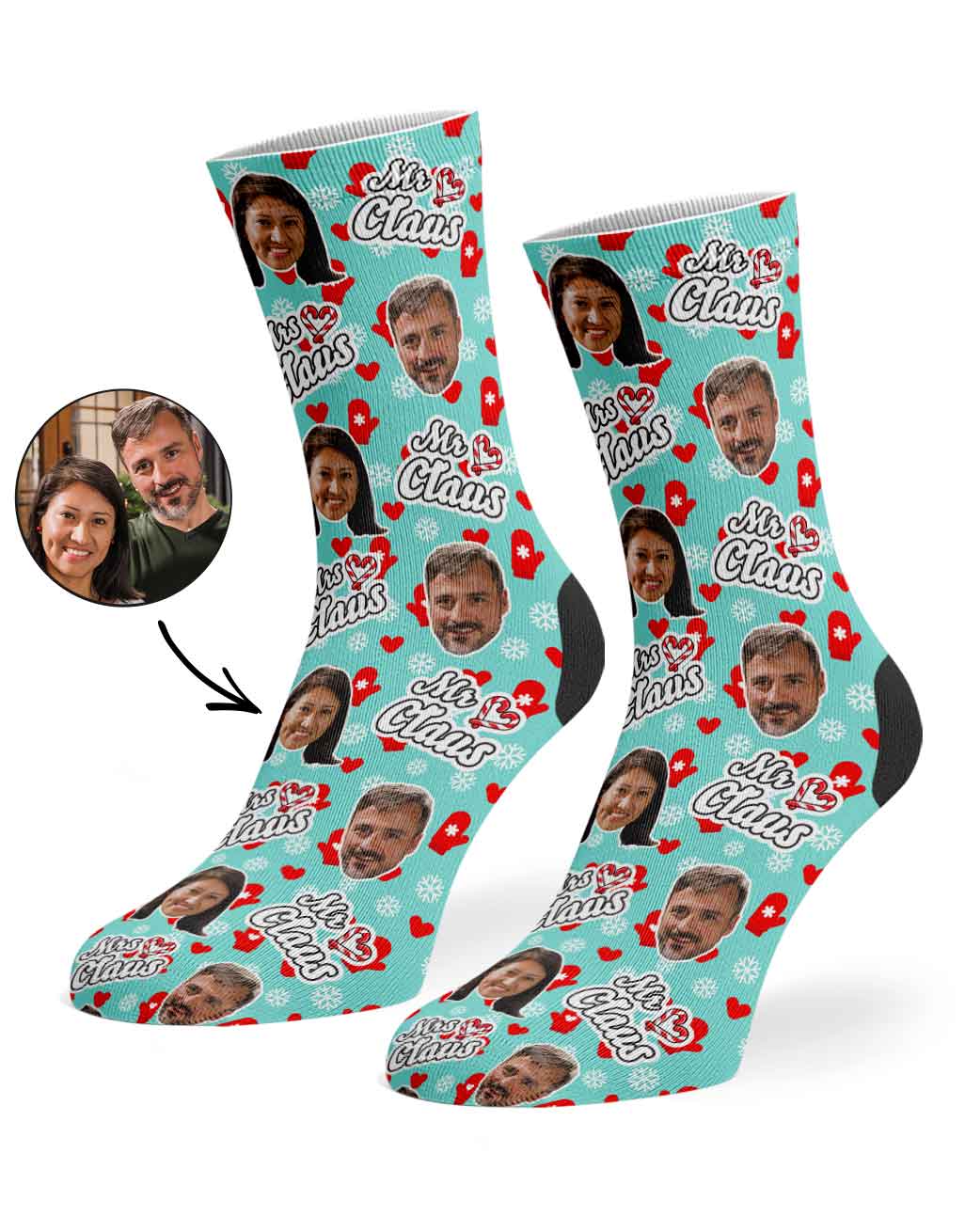 Mr & Mrs Claus Personalised Face Socks