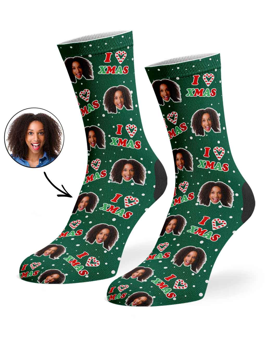 I Heart Xmas Candy Cane Socks