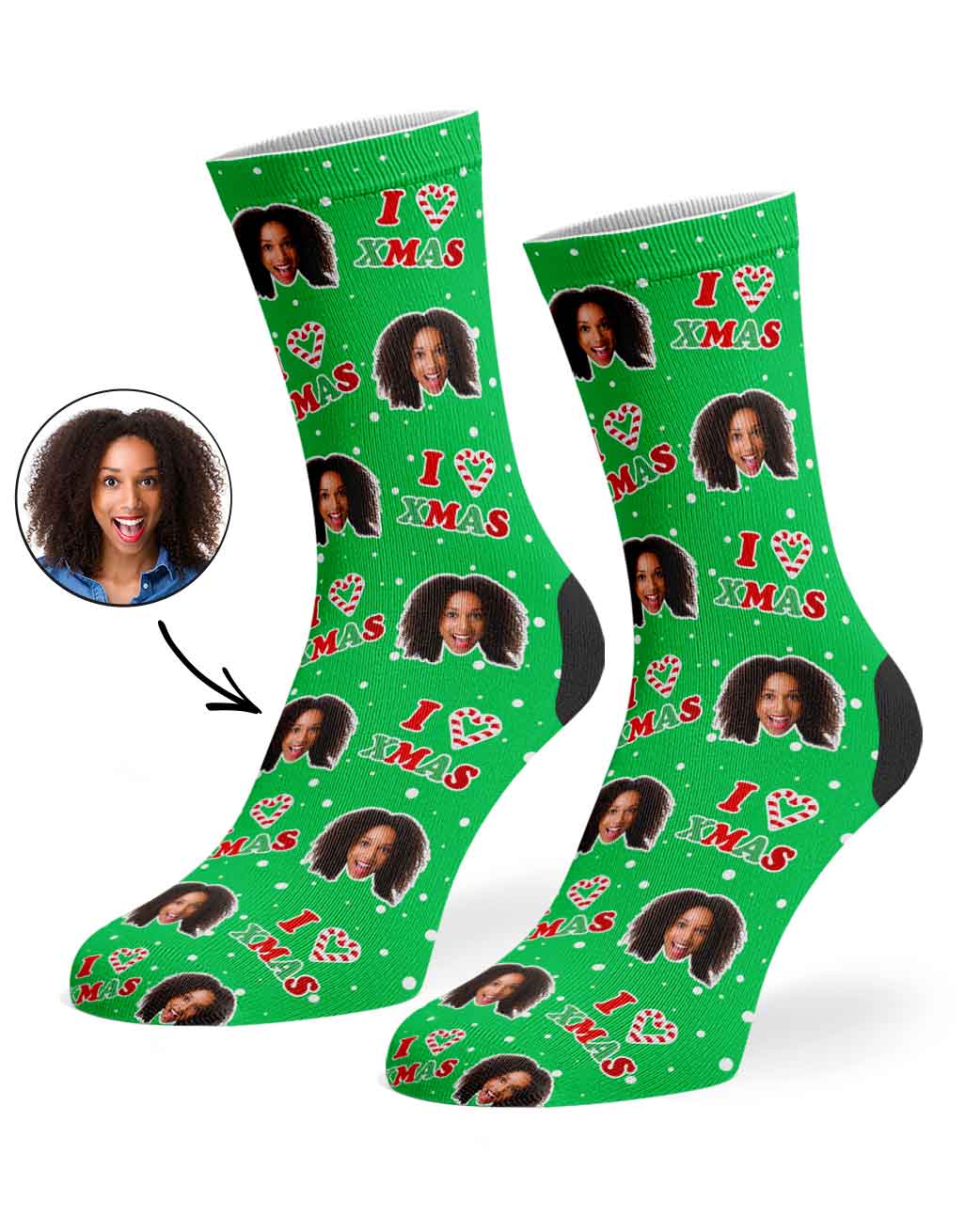 I Heart Xmas Candy Cane Socks