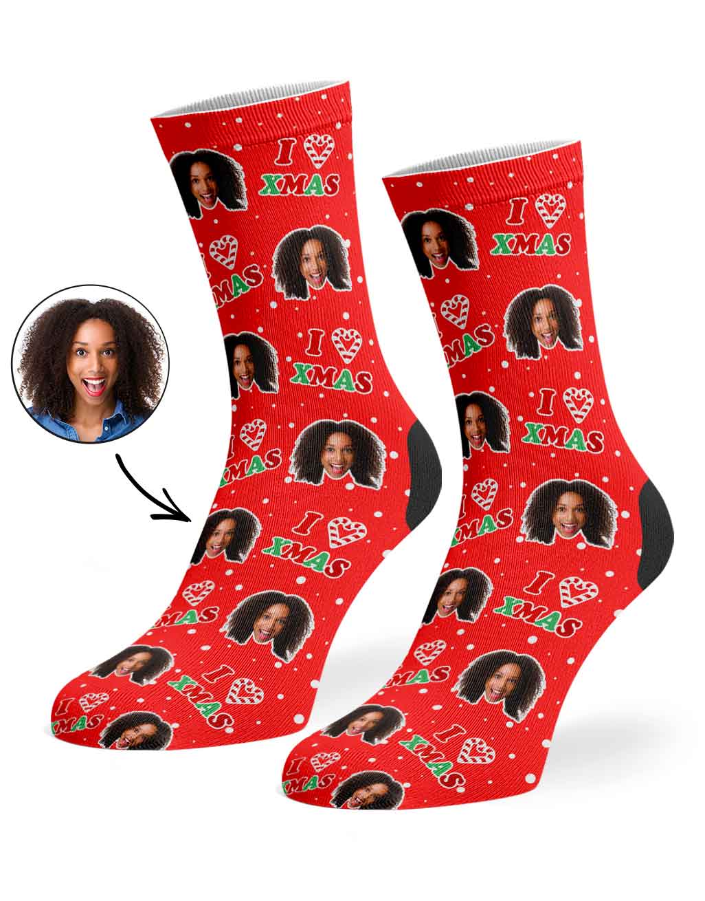 I Heart Xmas Candy Cane Socks
