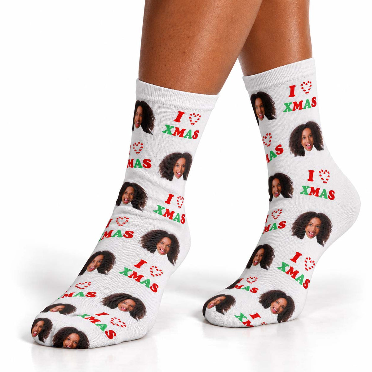 I Heart Xmas Candy Cane Socks