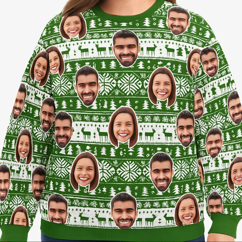 Your Face Nordic Green Personalised Christmas Jumper