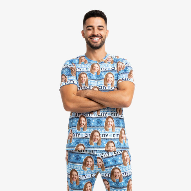 Christmas Man City Men's Personalised Pyjamas - Trouser Set