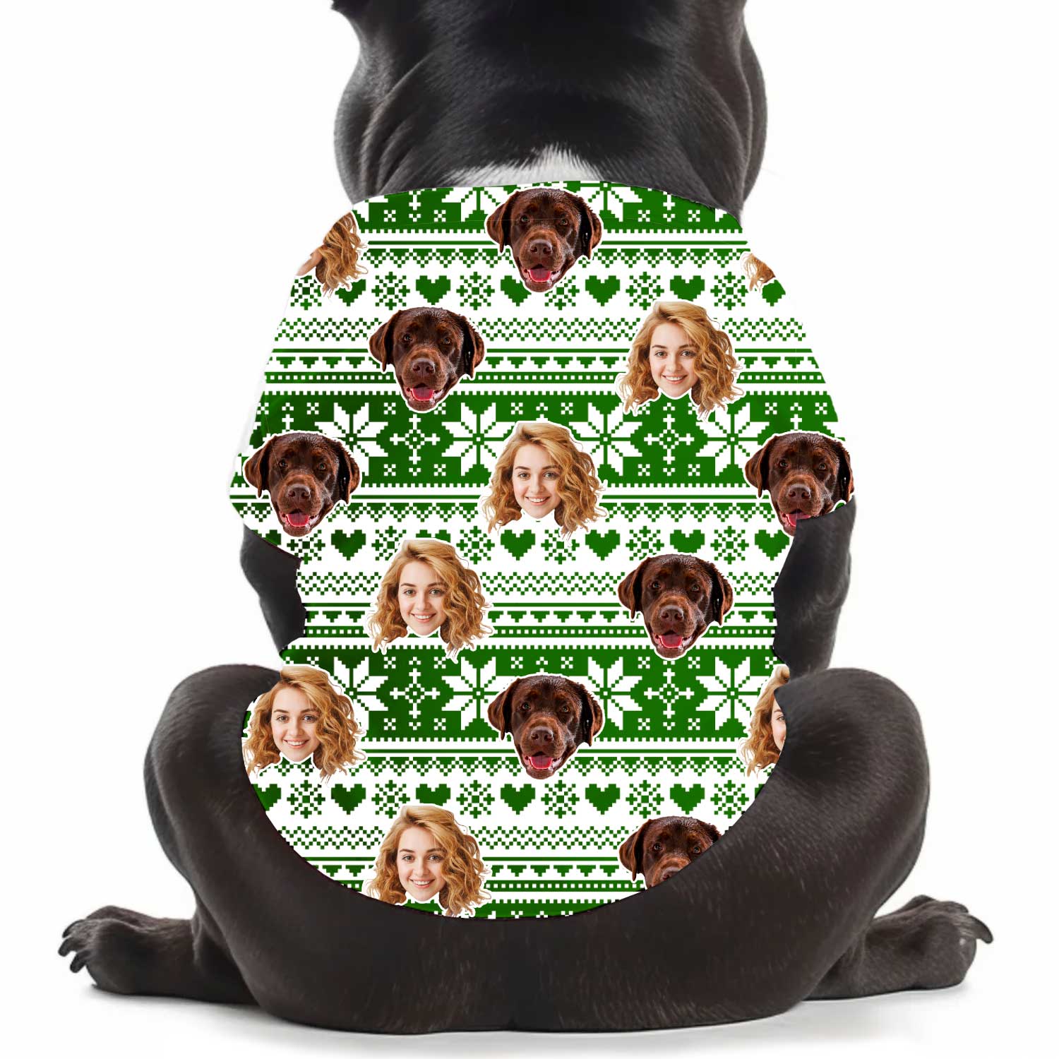 Puppy Face Christmas Snowflakes & Hearts Personalised Dog T Shirt