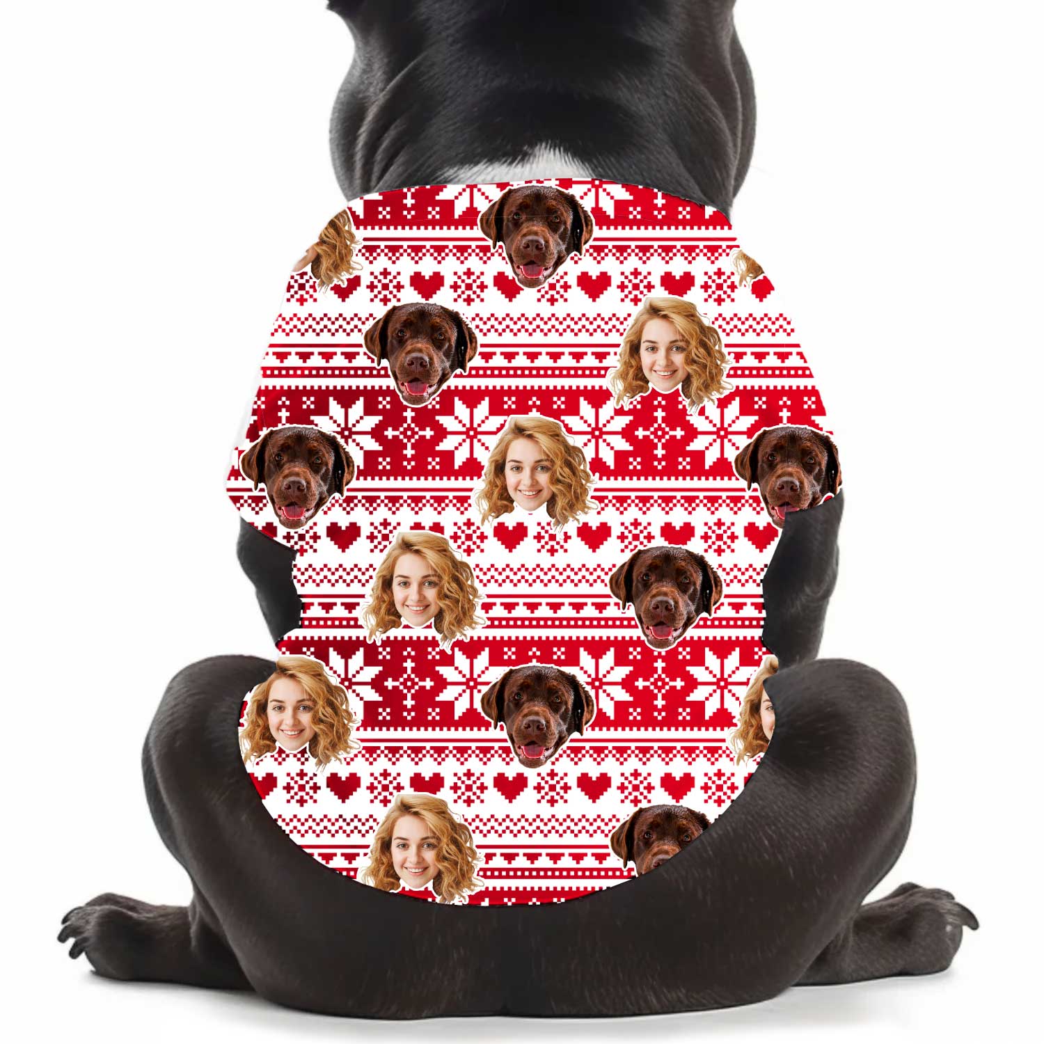 Puppy Face Christmas Snowflakes & Hearts Personalised Dog T Shirt