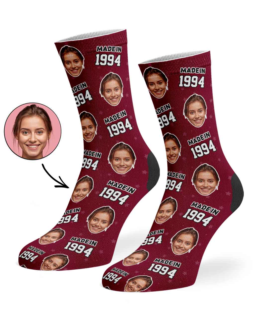Personalised Made In Year Socks With Face
