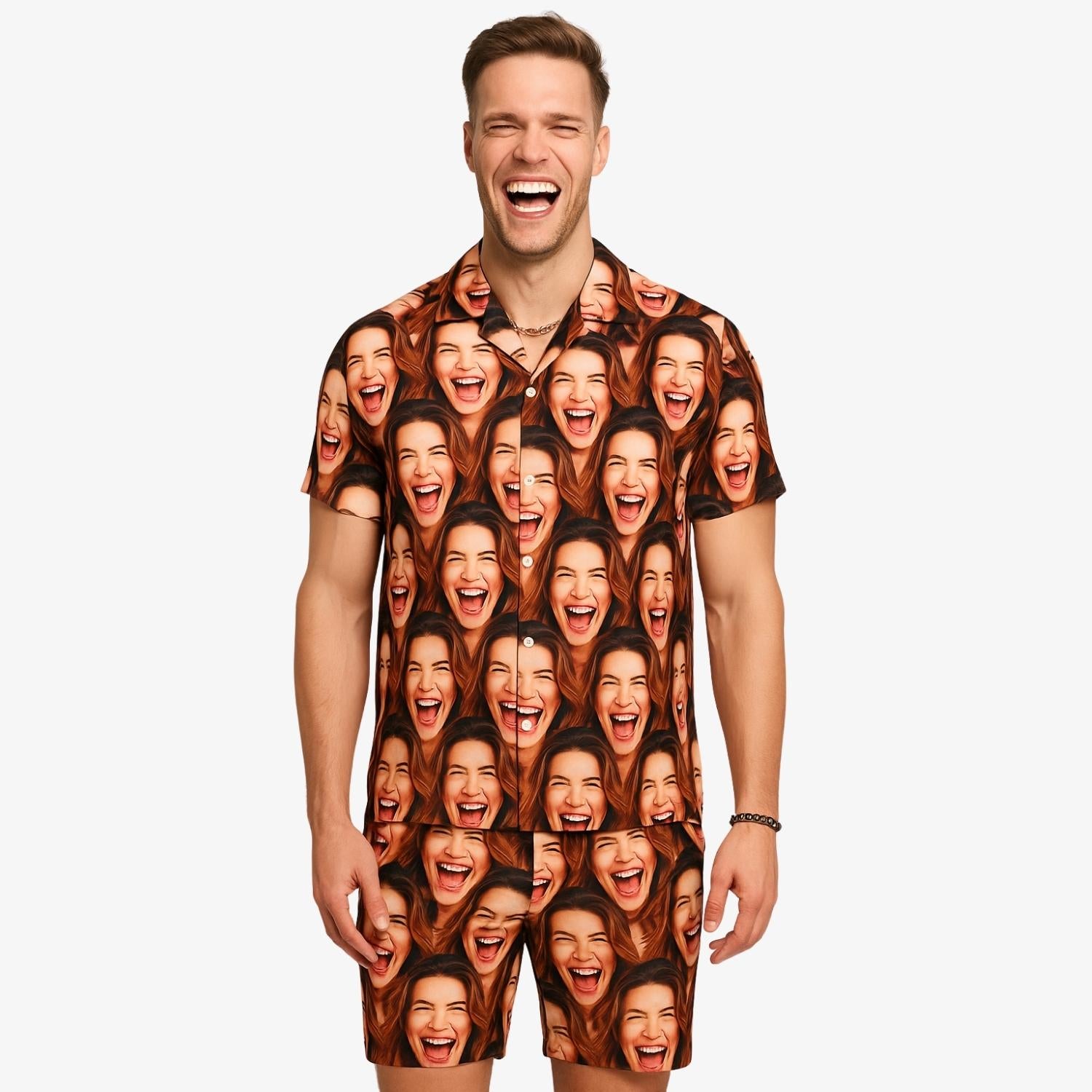 Face Mash Personalised Hawaiian Shirt Shorts Set