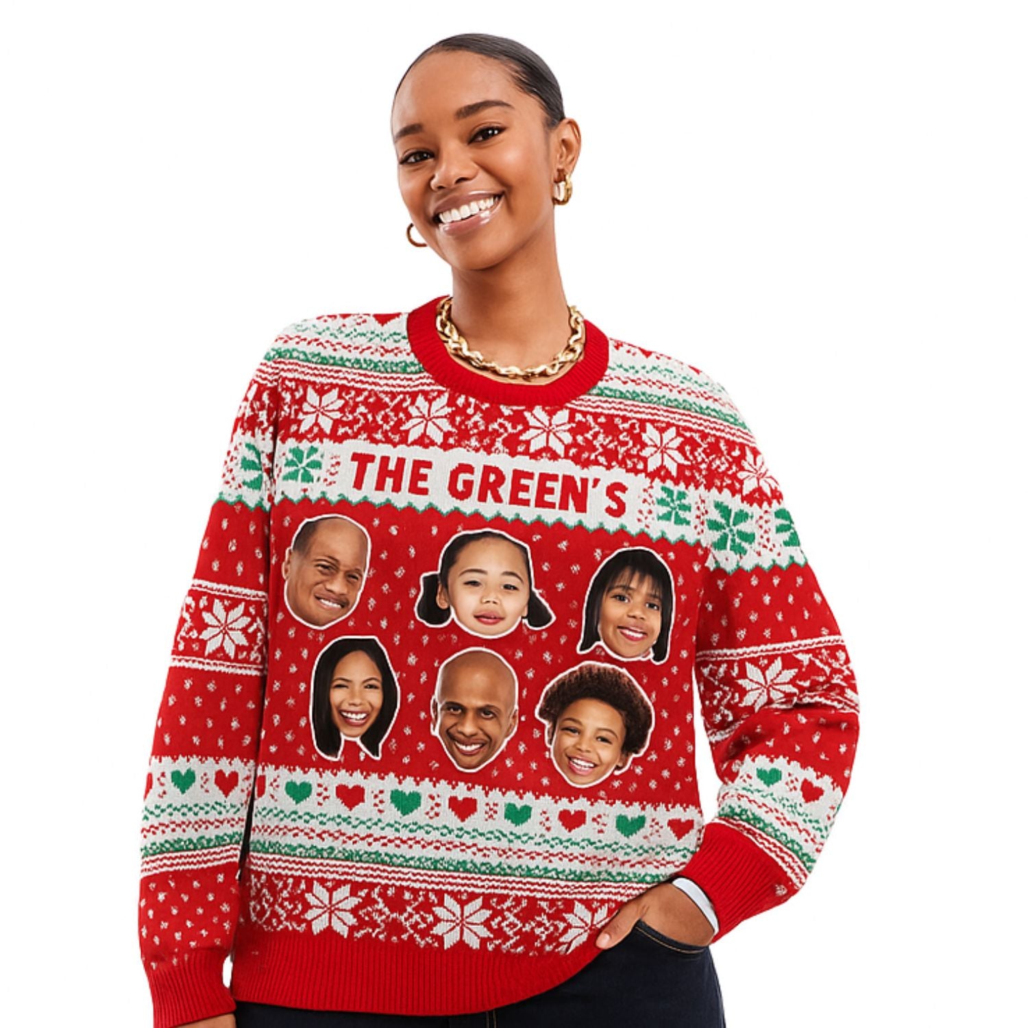 Personalised Christmas Jumper With Family Name & 6 Faces