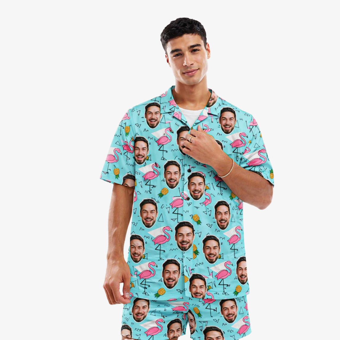 Flamingo Pineapple Personalised Hawaiian Shirt Shorts Set