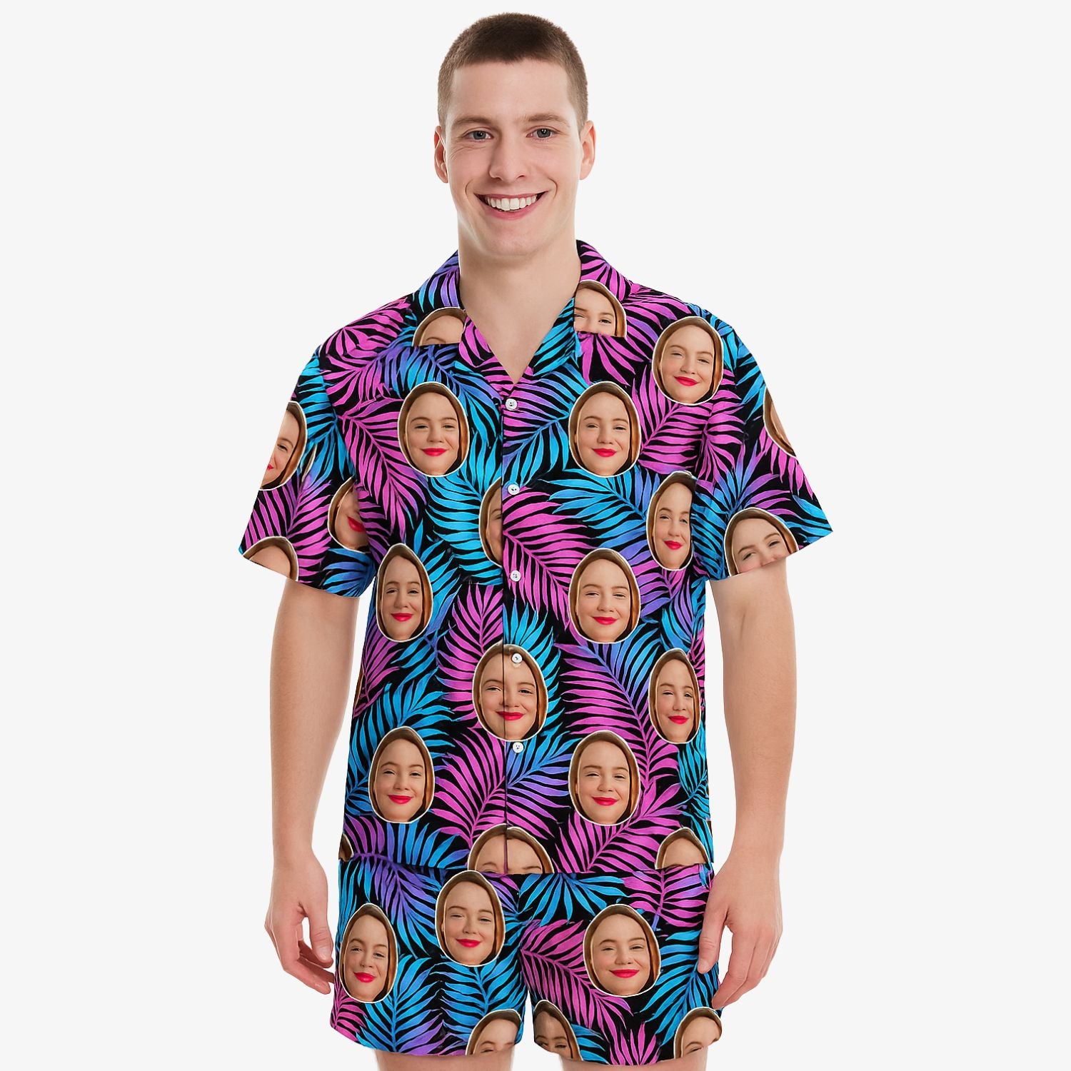 Neon Tropical Personalised Hawaiian Shirt Shorts Set