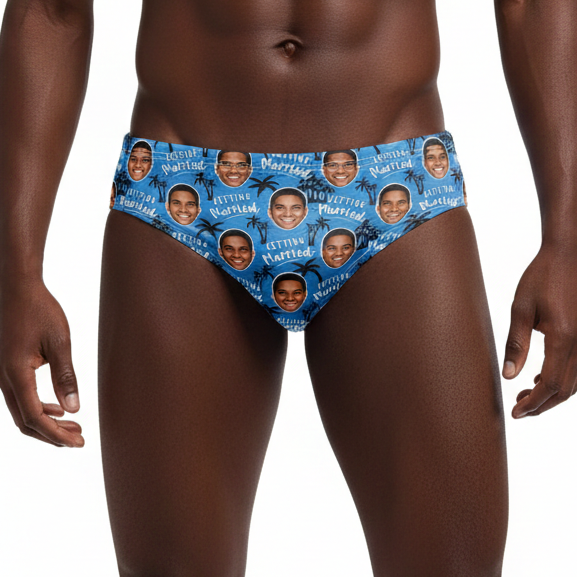 Getting Married Personalised Face Pattern Swim Trunks