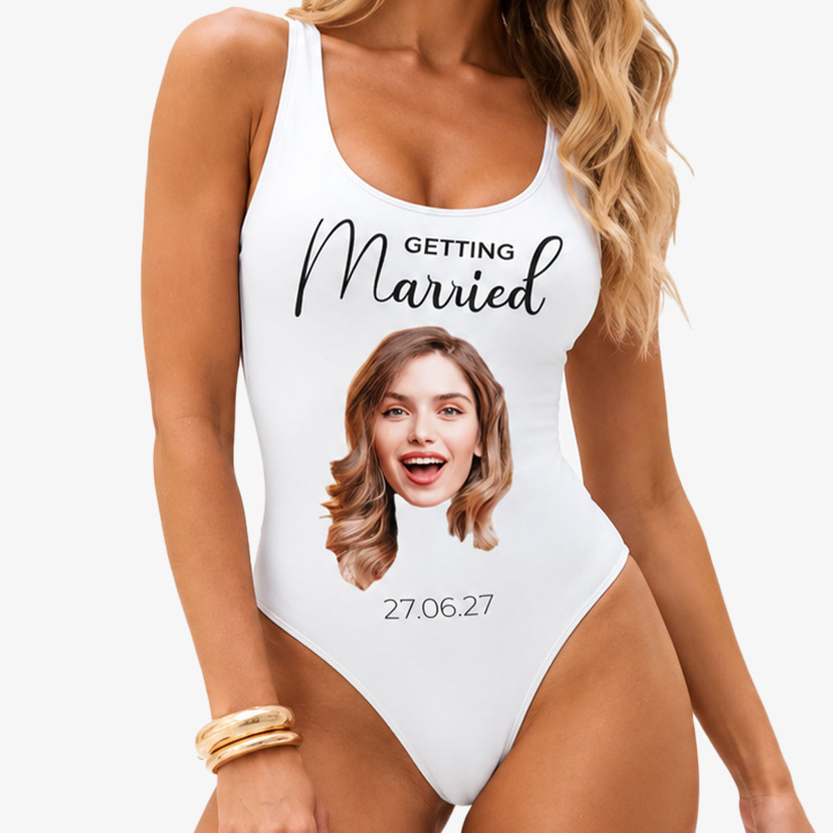 Getting Married Swimsuit Personalised With Face and Date