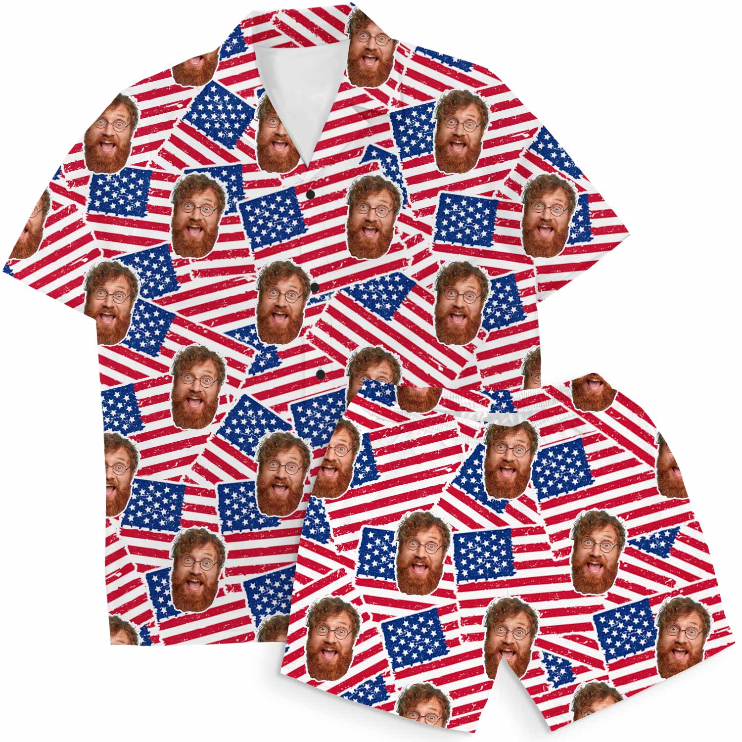 USA Flags Personalised Hawaiian Shirt Shorts Set