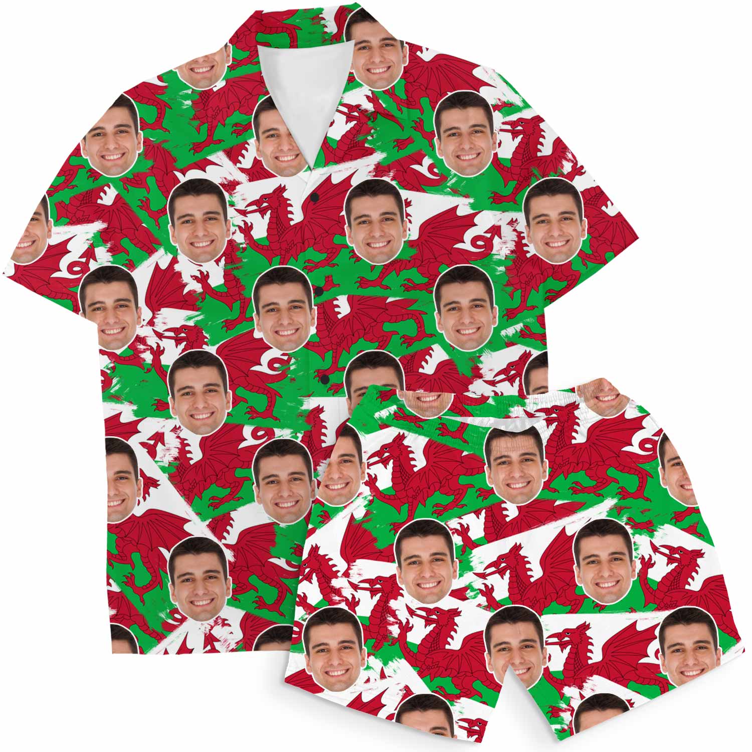 Wales Flags Personalised Hawaiian Shirt Shorts Set