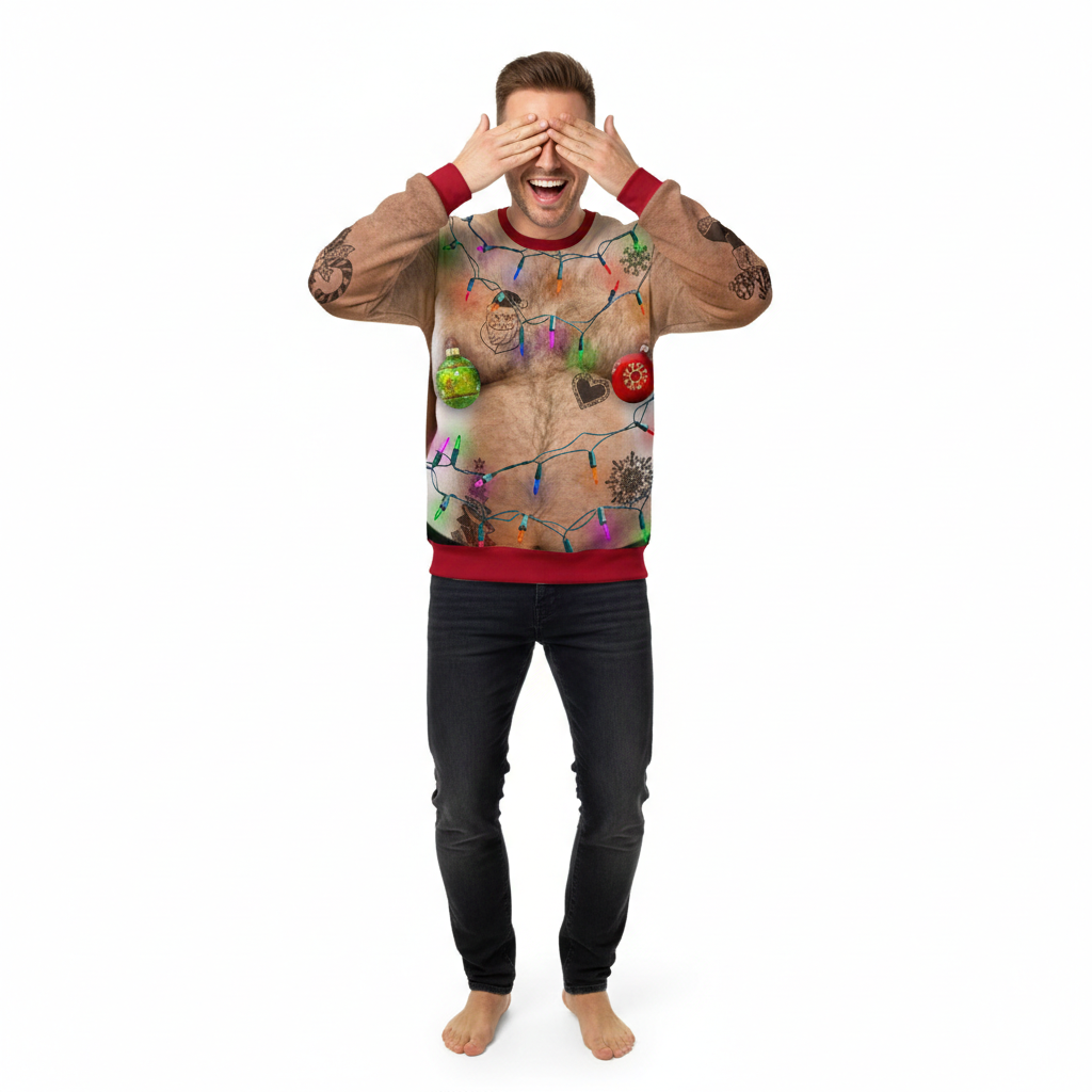 Hairy Fat Man Funny Christmas Lights Jumper