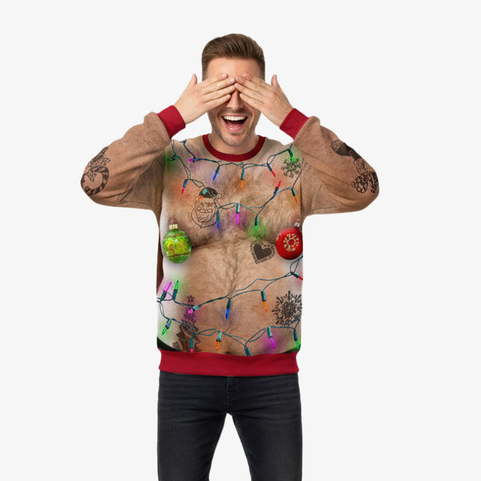 Hairy Fat Man Funny Christmas Lights Jumper