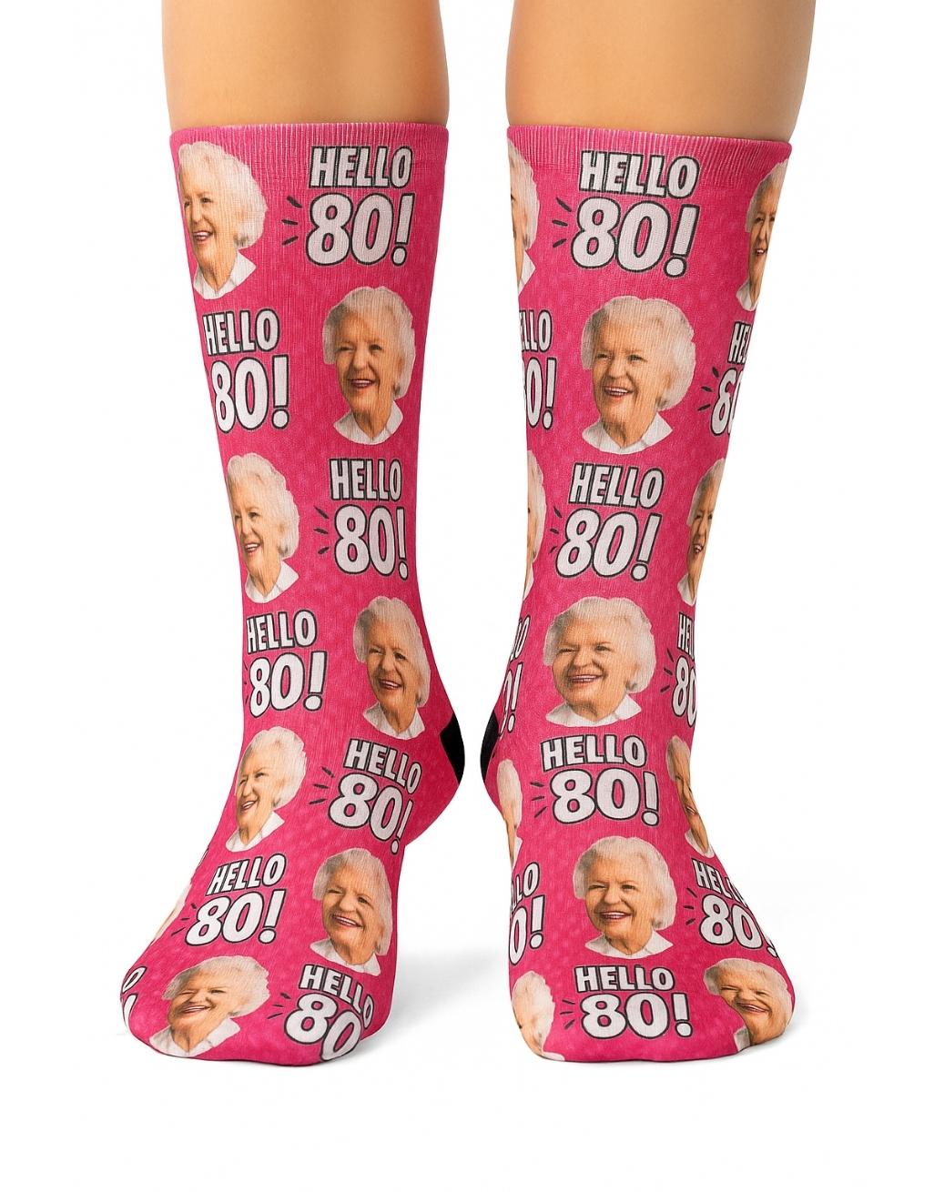 Hello 80 birthday personalised Socks