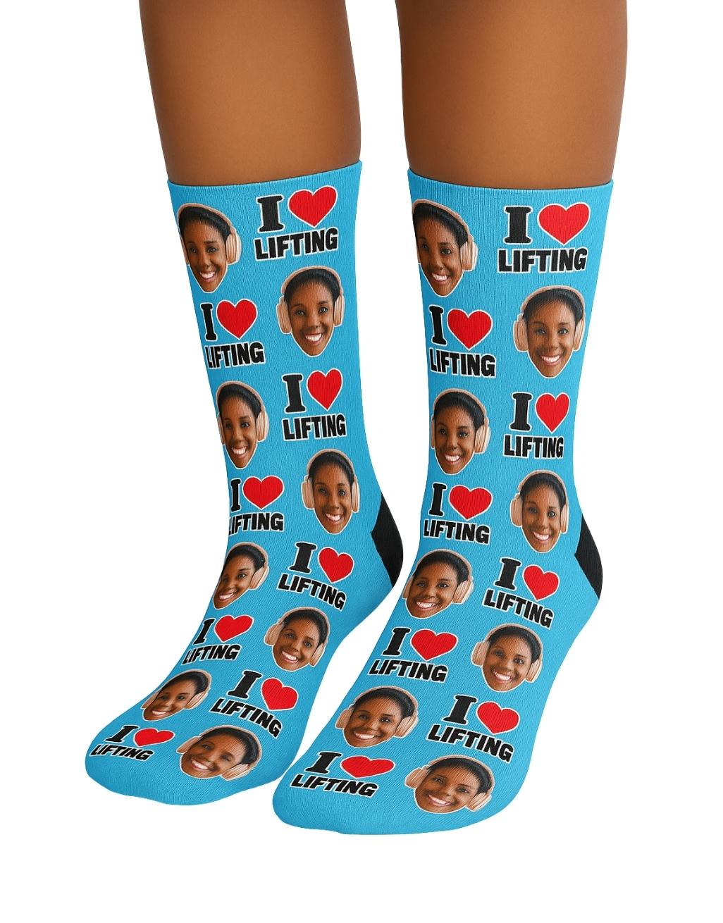 I Heart Lifting custom Socks with your face on