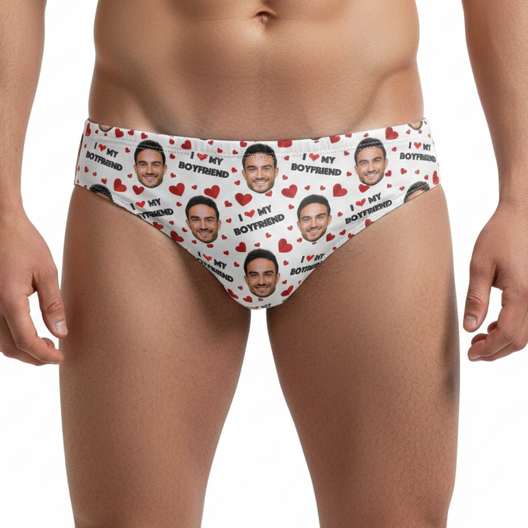 I Love My Boyfriend Personalised Swim Trunks