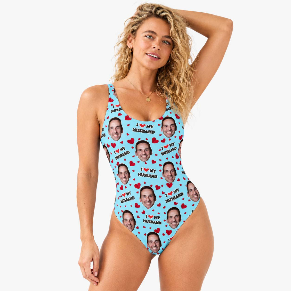 I Love My Husband Swimsuit Personalised With Face