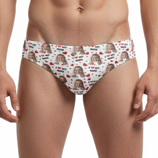 I Love My Wife Personalised Face Swim Trunks