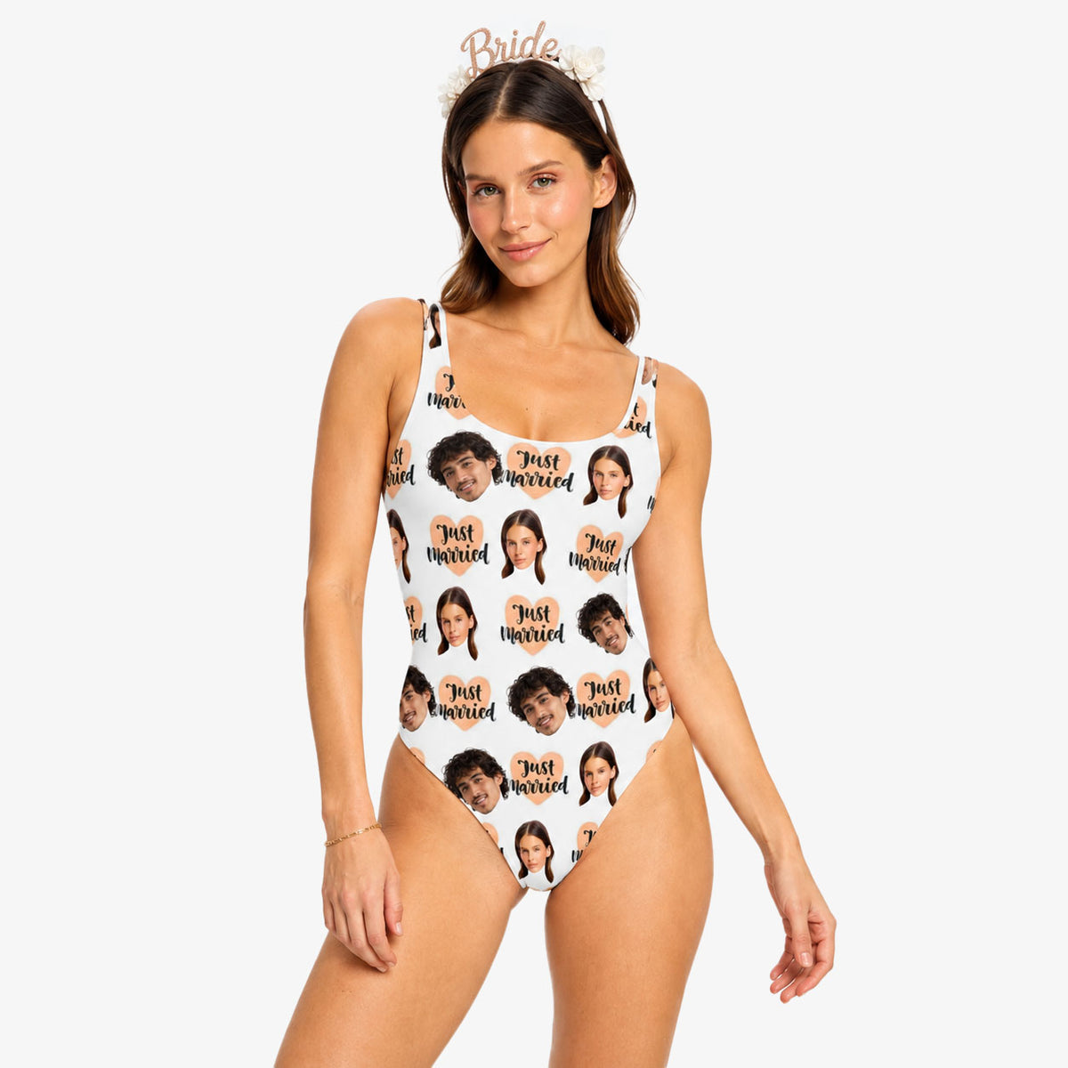 Just Married Swimsuit Personalised With Faces