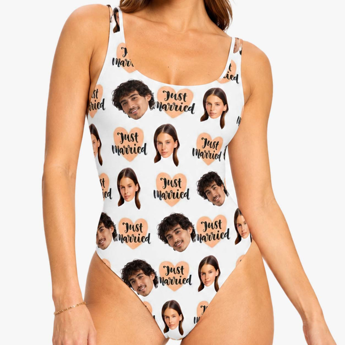 Just Married Swimsuit Personalised With Faces