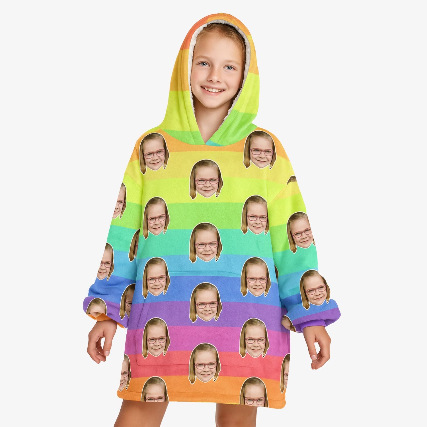 Striped Rainbow Kids Hoodie Blanket
