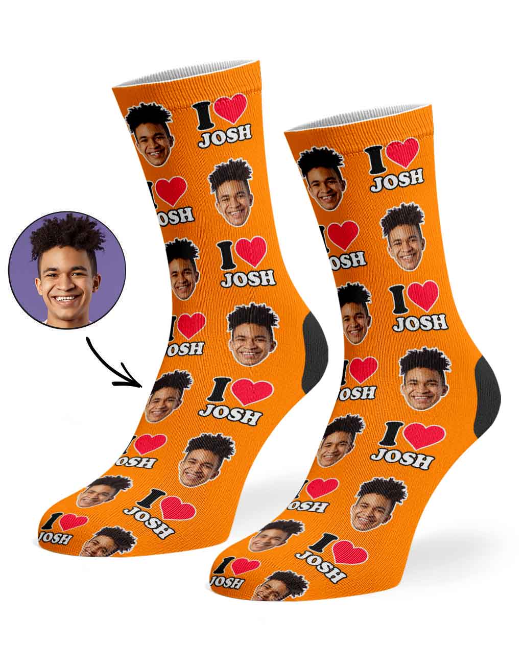 I Heart Name Socks Personalised With Your Face