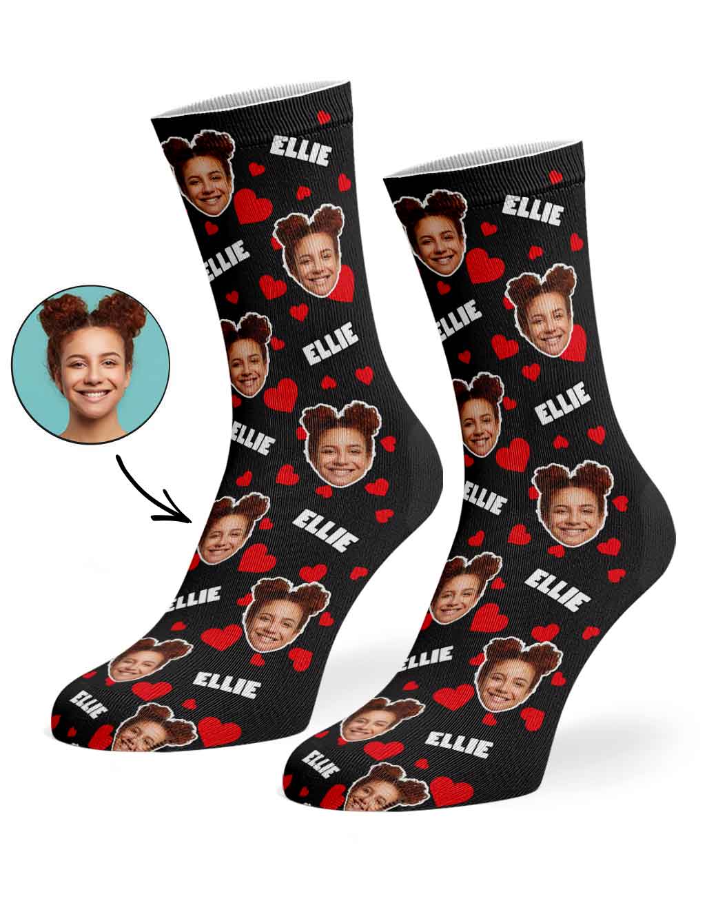 Heart Pattern Socks Personalised With Face & Name