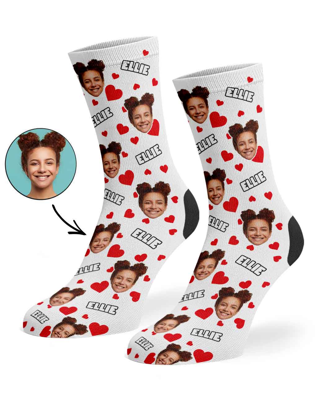 Heart Pattern Socks Personalised With Face & Name
