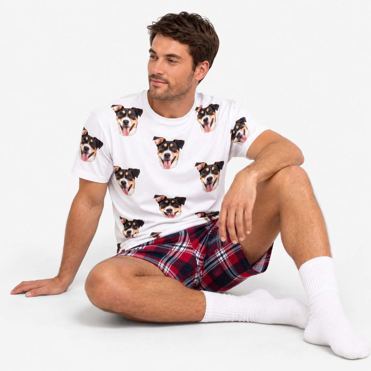 Men's Dog Pyjamas - Red Tartan Shorts Set