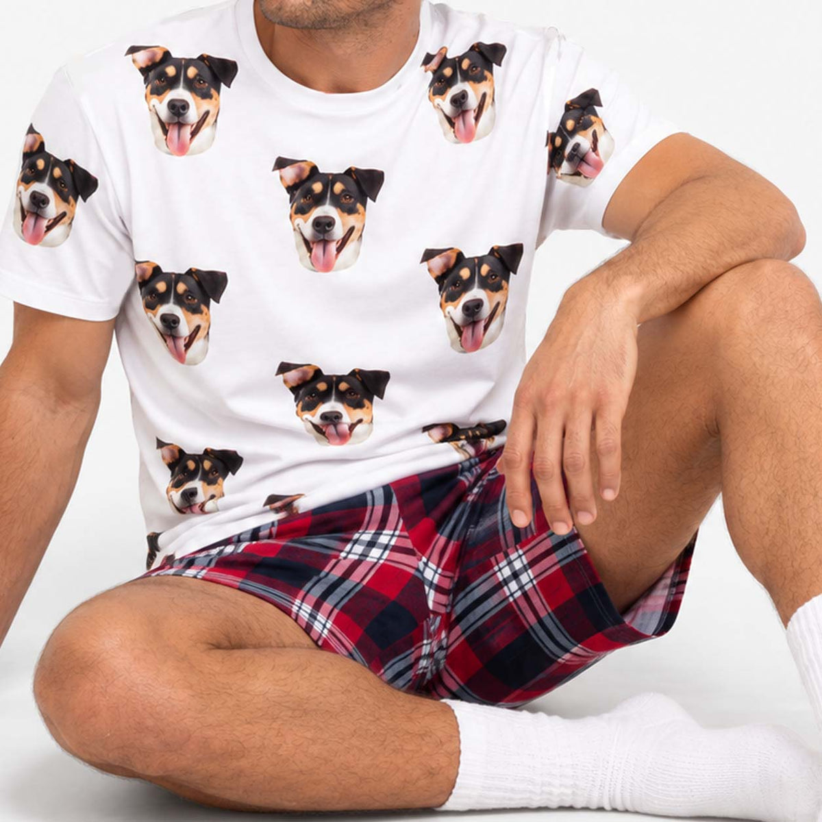 Men's Dog Pyjamas - Red Tartan Shorts Set