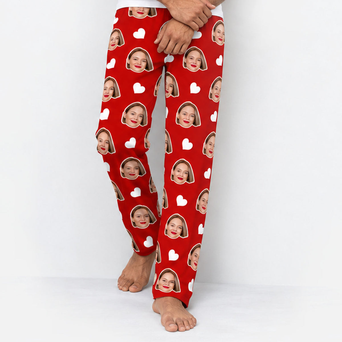 Men's White Hearts Personalised PJ Bottoms