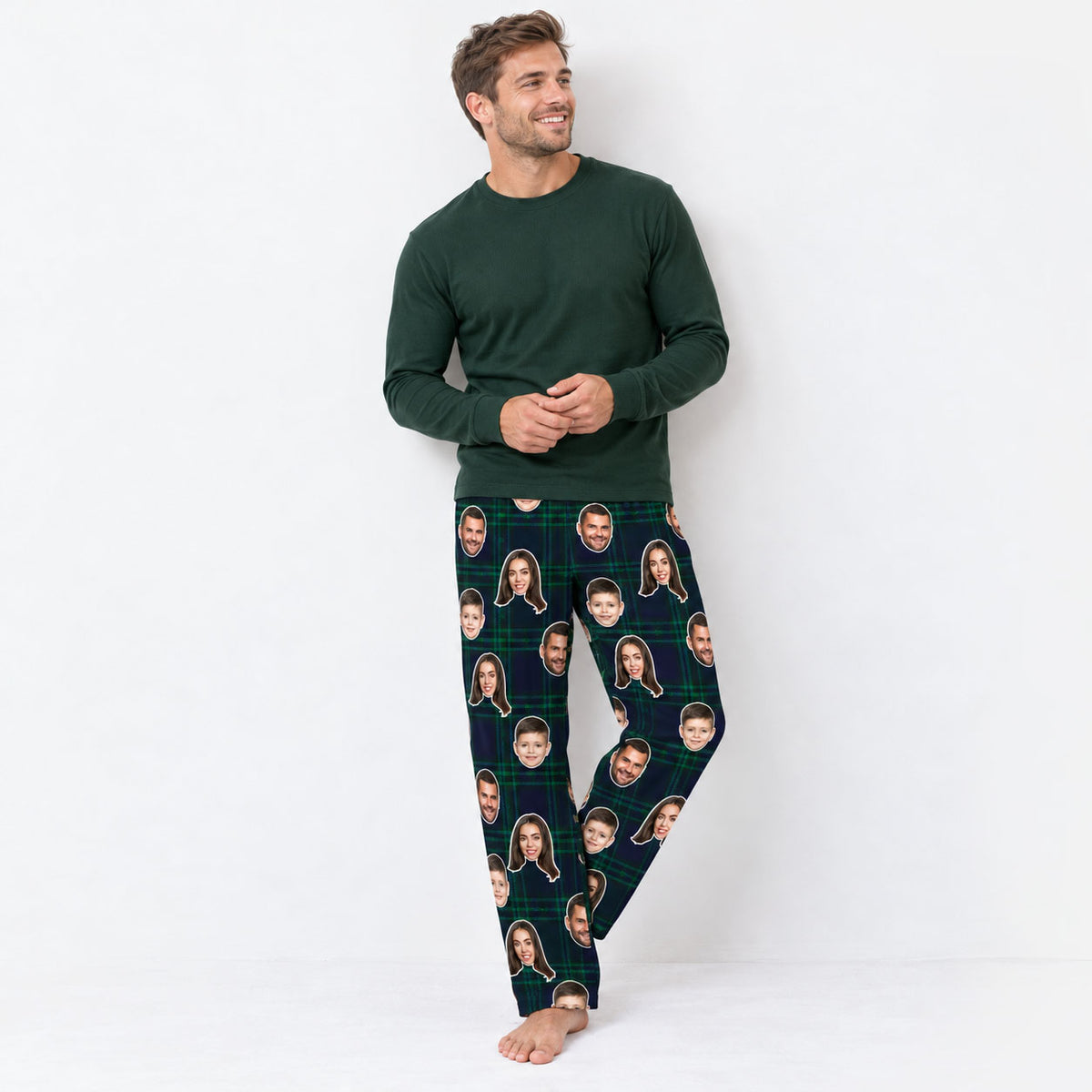 Men's Navy Tartan Personalised PJ Bottoms
