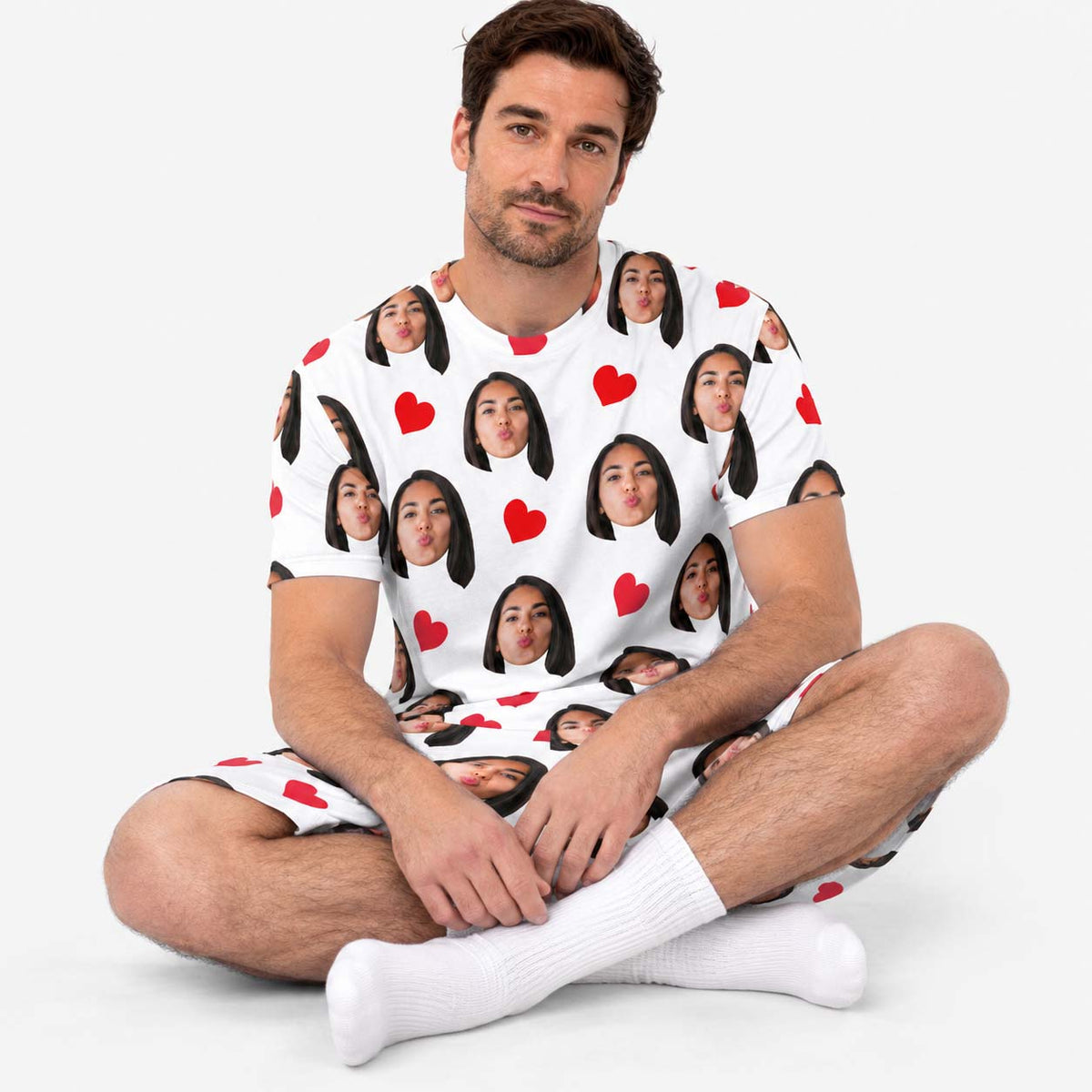 Men's Love Hearts Personalised PJs - Shorts Set
