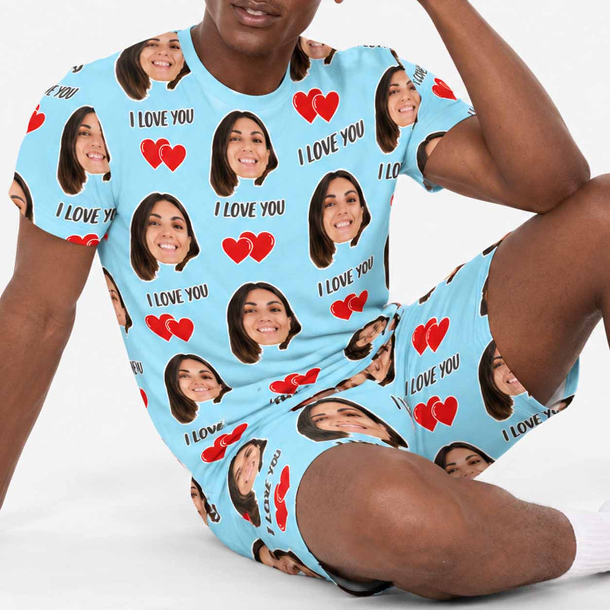 Men's I Love You Personalised PJs - Shorts Set