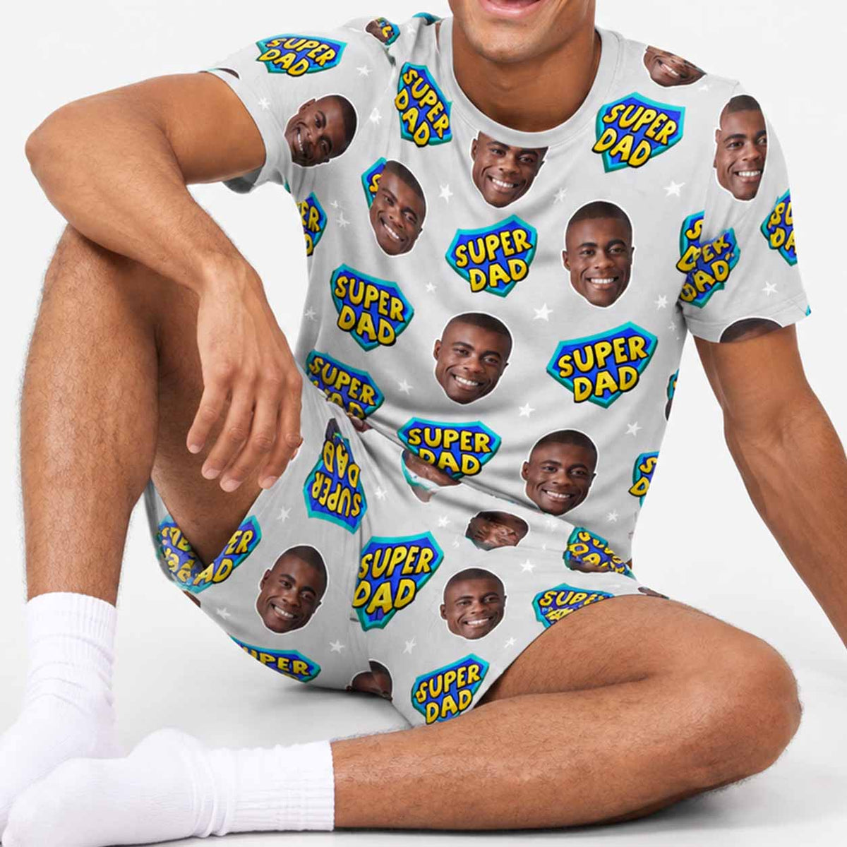 Men's Super Dad Personalised PJs - Shorts Set