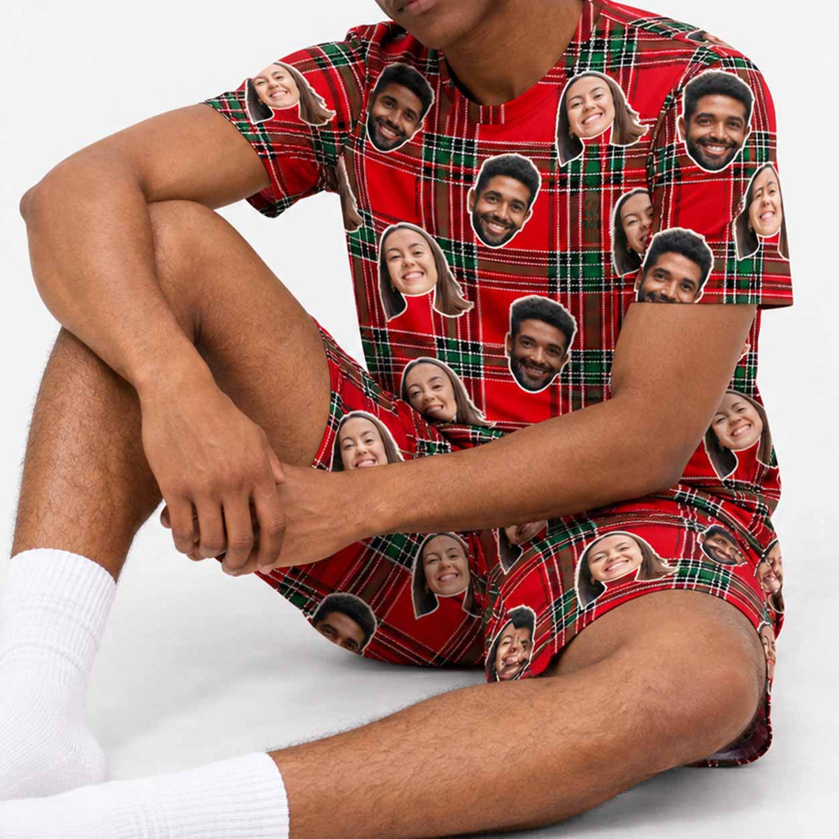 Men's Red Tartan Personalised PJs - Shorts Set