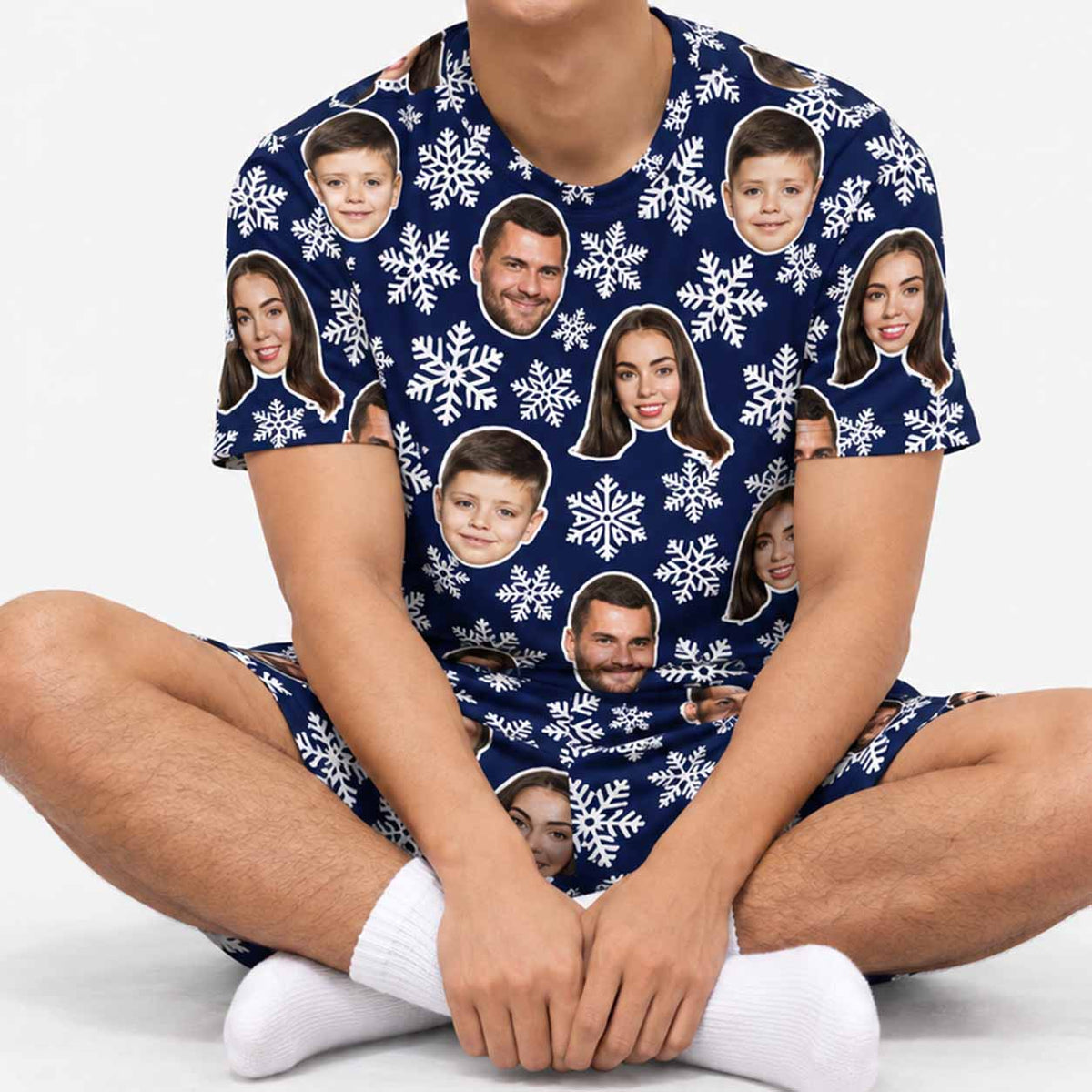 Men's Snowflake Personalised Christmas PJs - Shorts Set