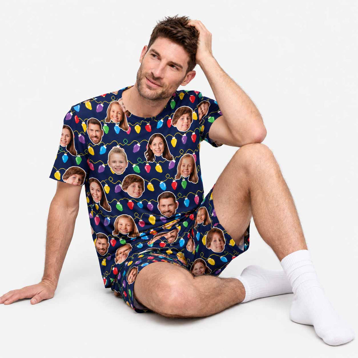 Men's Christmas Lights Personalised PJs - Shorts Set