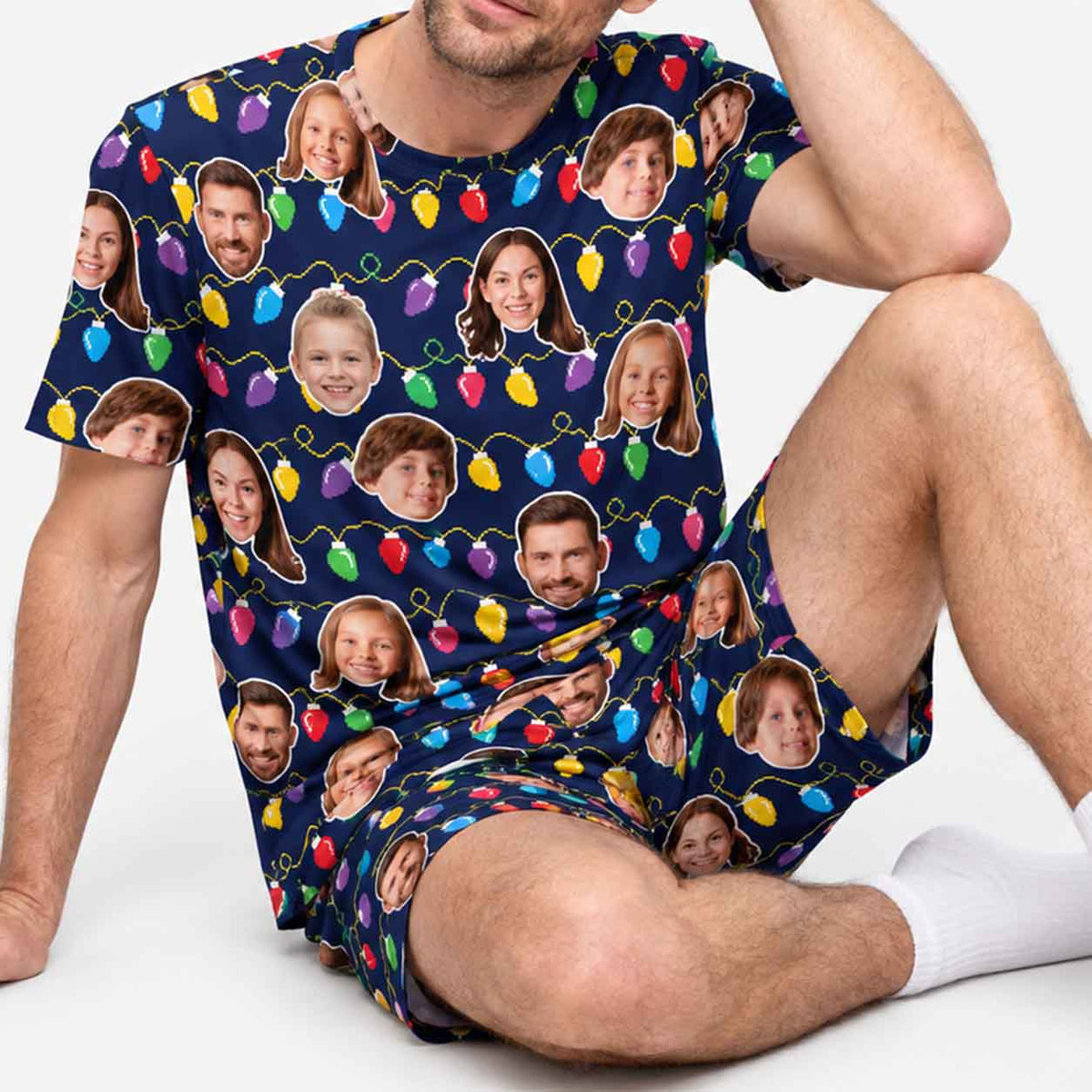 Men's Christmas Lights Personalised PJs - Shorts Set