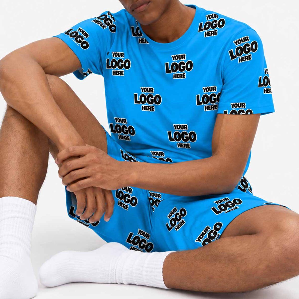 Your Logo Pattern Men's PJ Shorts Set