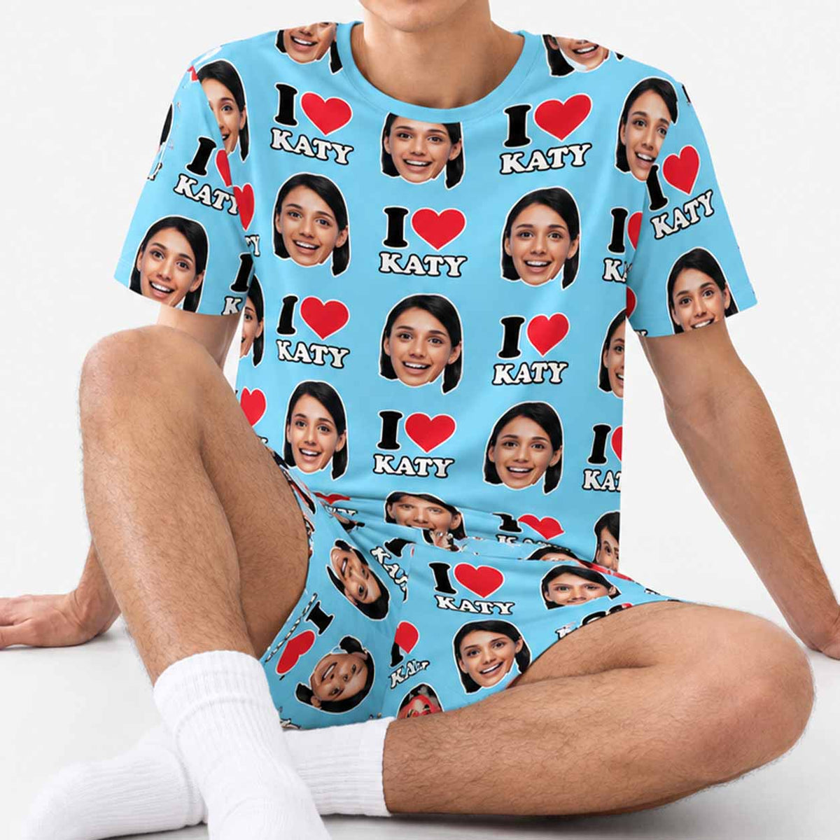 I Heart Name & Face Men's Personalised PJs - Shorts Set