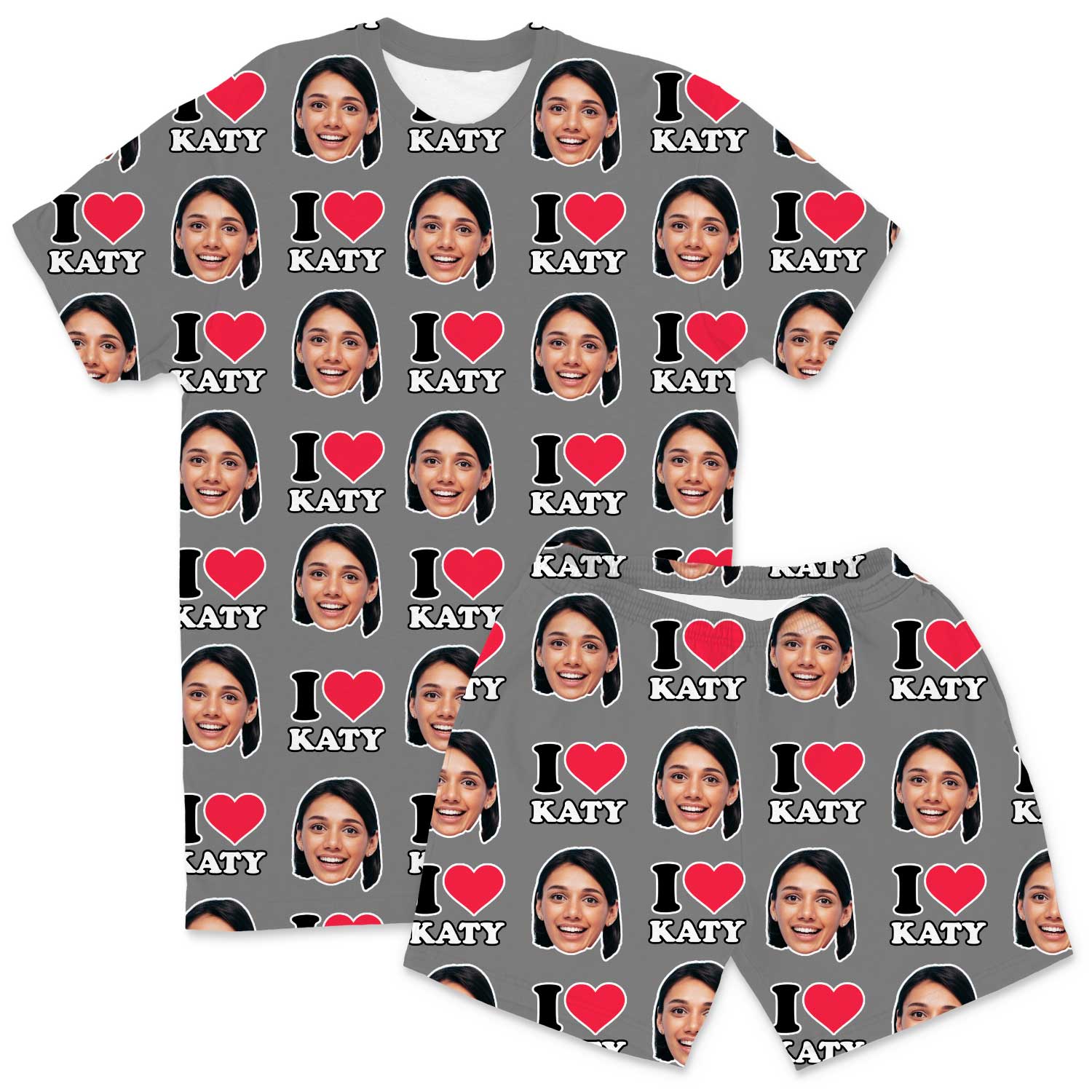 I Heart Name & Face Men's Personalised PJs - Shorts Set