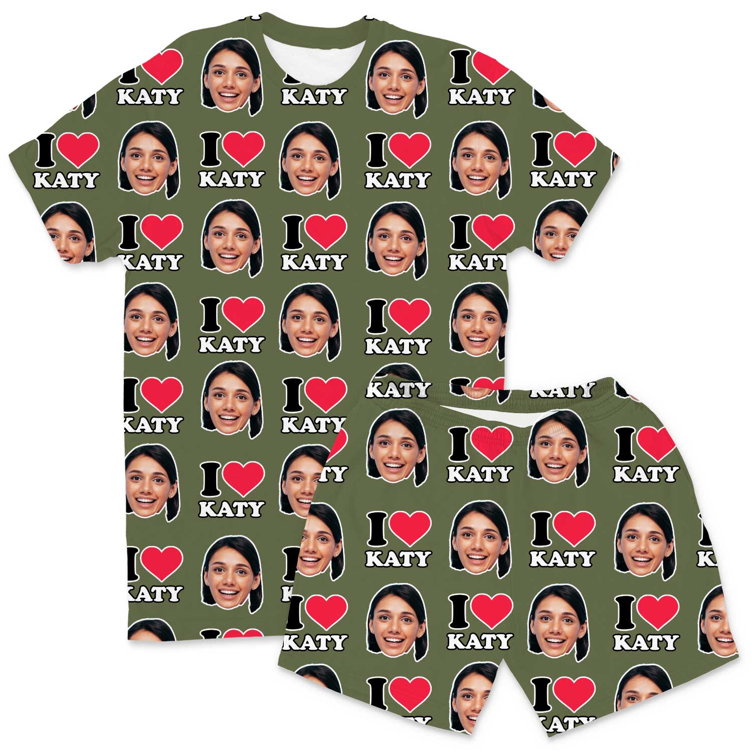 I Heart Name & Face Men's Personalised PJs - Shorts Set